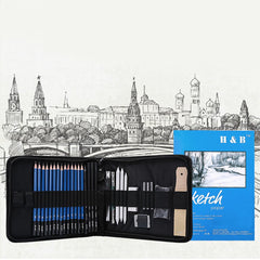 35pcs Professional Sketching Drawing Pencils Kit Set With Storage Zipper Bag