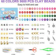 10000 Pcs Clay Beads Bracelet Making Kit 60 Colors 3 Boxes Flat Polymer Beads Set With Pendant Charms Crafts Gifts