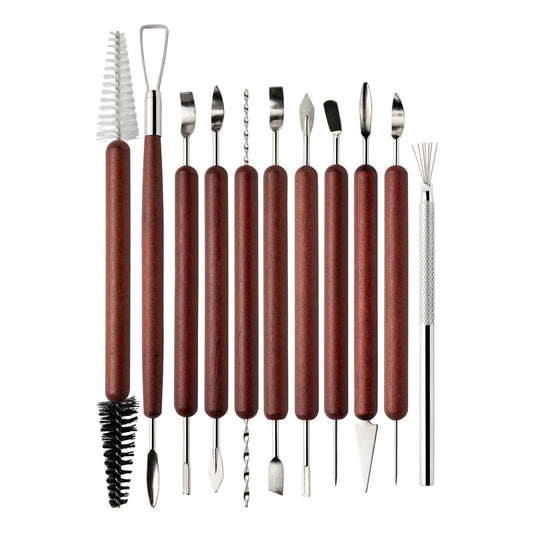 11 Pcs Pottery & Clay Sculpting Tools Double-Sided Ceramics Tools Smooth Wooden Handles