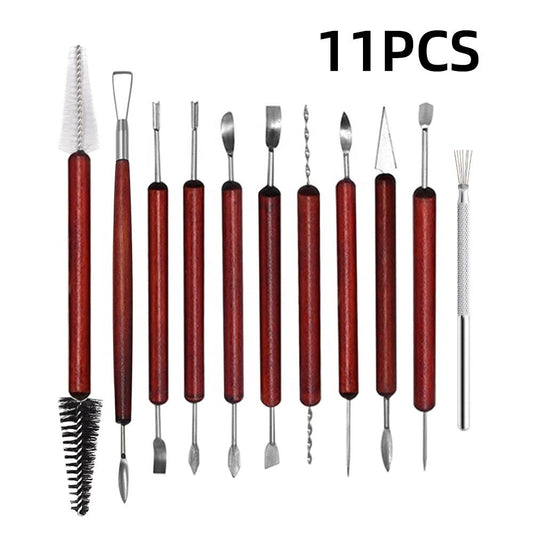 11pcs set Pottery Tools Red Wood Double-Ended Wire Knife For Clay Repair