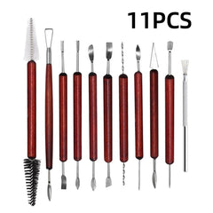 11pcs set Pottery Tools Red Wood Double-Ended Wire Knife For Clay Repair