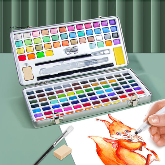 128 Color Solid Watercolor Paints Set With Iron Box