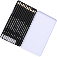Charcoal Pencil Sketch Set 12 Pcs Soft Medium Hard Drawing Pencils Set 2H-8B With Iron Box