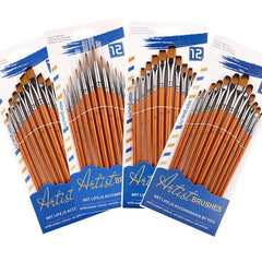 12 Pcs Set Nylon Hair Paint Brush Set Orange Short Wooden Rod