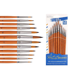 12 Pcs Set Nylon Hair Paint Brush Set Orange Short Wooden Rod