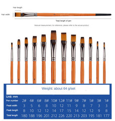 12 Pcs Set Nylon Hair Paint Brush Set Orange Short Wooden Rod