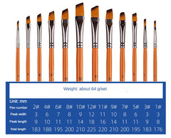 12 Pcs Set Nylon Hair Paint Brush Set Orange Short Wooden Rod