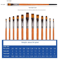 12 Pcs Set Nylon Hair Paint Brush Set Orange Short Wooden Rod