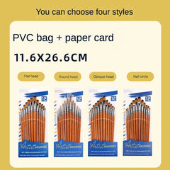 12 Pcs Set Nylon Hair Paint Brush Set Orange Short Wooden Rod