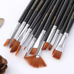 12pcs/set Watercolor Paint Brushes Nylon Hair Painting Brush