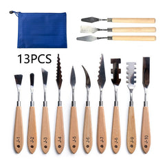 13Pcs/Set Wooden Handle Painting Pallet Knife Set Stainless Steel Palette Knife
