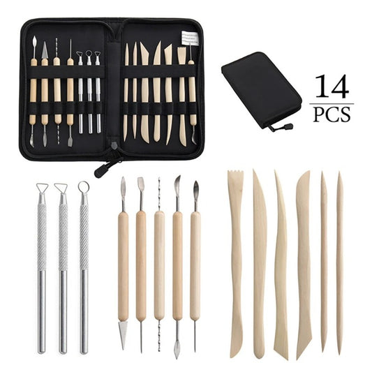 14pcs Clay Modeling Tool With Canvas DIY Creative Tools