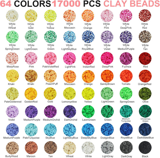 18000 Pcs Clay Beads Bracelet Making Kit 64 Colors 4 Boxes Flat Polymer Beads Set With Pendant Charms Crafts Gifts
