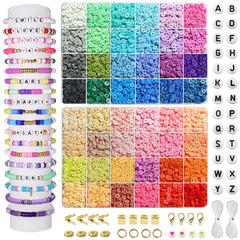7400 Pcs Clay Beads Bracelet Making Kit 48 Colors Flat Polymer Beads Set With Pendant Charms Crafts Gifts