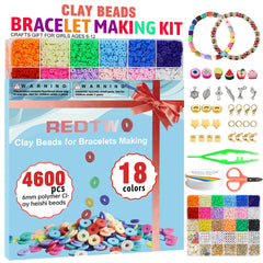7400 Pcs Clay Beads Bracelet Making Kit 48 Colors Flat Polymer Beads Set With Pendant Charms Crafts Gifts