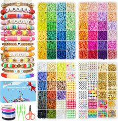 18000 Pcs Clay Beads Bracelet Making Kit 64 Colors 4 Boxes Flat Polymer Beads Set With Pendant Charms Crafts Gifts