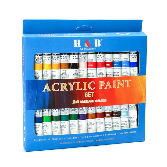 24 Color Acrylic Paint Set Portable Aluminum Tube Color Box 12ml Art Painting Supplies