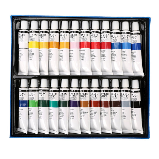 24 Color Acrylic Paint Set Portable Aluminum Tube Color Box 12ml Art Painting Supplies