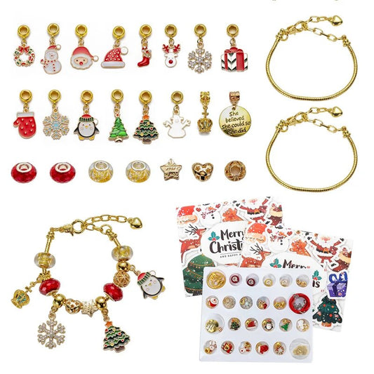 24days Christmas Advent Calendar Jewelry Gift Box DIY Golden Jewelry Bracelets