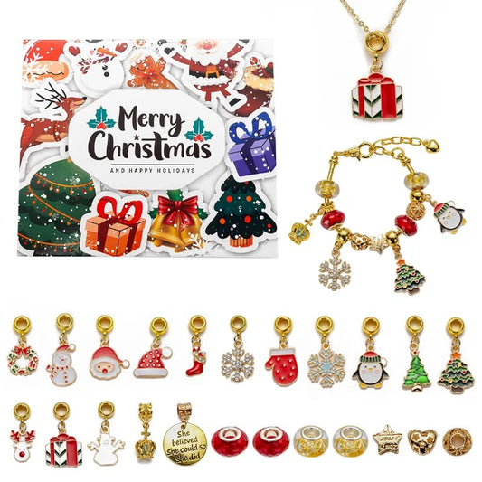 24days Christmas Advent Calendar Jewelry Gift Box DIY Golden Jewelry Bracelets