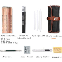 29Pcs Sketch Pencil Set Portable Outdoor Travel Sketching Kit