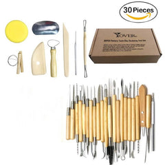 30 Pcs Set Pottery Tools Set Cay Sculpture Carving Knife Wooden Pottery Clay Tools