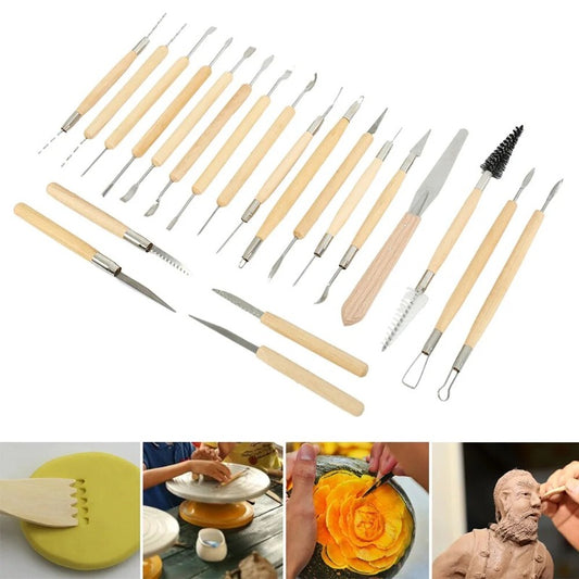 30 Pcs Set Pottery Tools Set Cay Sculpture Carving Knife Wooden Pottery Clay Tools