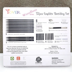 Sketch Pencil Set 32Pcs Graphite Pencil Set Charcoal Pencil Set With Tin Box