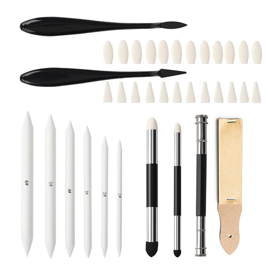Professional 36pcs Sketching Set with 24 Blending Sponge Tips & Toning Sticks
