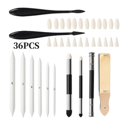 Professional 36pcs Sketching Set with 24 Blending Sponge Tips & Toning Sticks