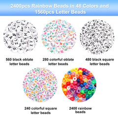 3960pcs Pony Beads Set Friendship Bracelet Making Kit 48 Colors Kandi Beads Set