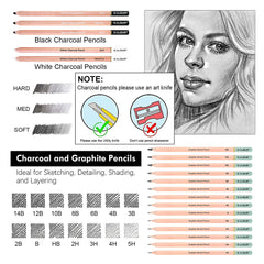 39 pcs Graphite Sketch Pencil Set Sketching and Drawing Pencil Set in Paper Box