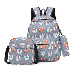 3pcs Cute Cartoon Printed Canvas Rucksack Large Capacity Fashion Oxford Waterproof Backpack