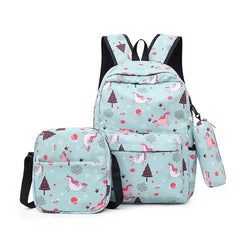 3pcs Cute Cartoon Printed Canvas Rucksack Large Capacity Fashion Oxford Waterproof Backpack