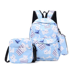 3pcs Cute Cartoon Printed Canvas Rucksack Large Capacity Fashion Oxford Waterproof Backpack