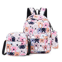 3pcs Cute Cartoon Printed Canvas Rucksack Large Capacity Fashion Oxford Waterproof Backpack