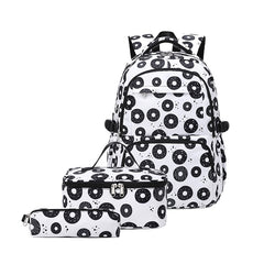 3pcs Set Donut Print Kids Backpack Set Girls Bookbag With Lunch Box Pen Bag Casual School Bags