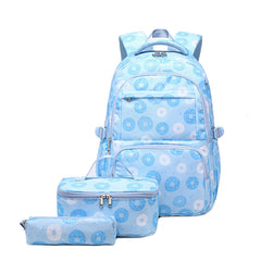 3pcs Set Donut Print Kids Backpack Set Girls Bookbag With Lunch Box Pen Bag Casual School Bags