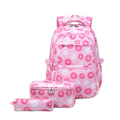 3pcs Set Donut Print Kids Backpack Set Girls Bookbag With Lunch Box Pen Bag Casual School Bags