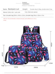 3pcs Cute Cartoon Printed Canvas Rucksack Large Capacity Fashion Oxford Waterproof Backpack