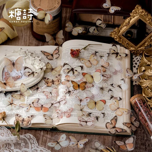 40 Pcs Vintage Butterfly Stickers Set Scrapbook Decoration For Album Journals Planner