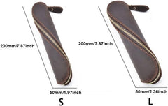 Genuine Leather Zipper Pen Pencil Bag Vintage Pen Case