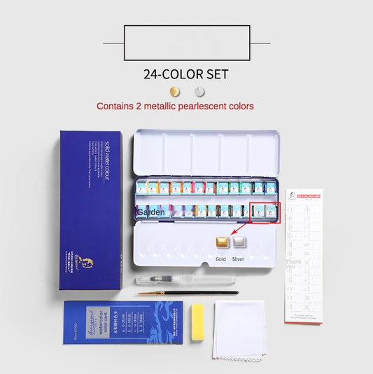 24/36/48 Portable Solid Watercolor Paint Set With Metal Case
