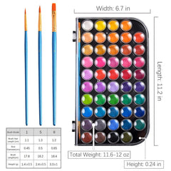 48 Colors Washable Non-toxic Watercolor Paint Set with 3 Brushes and Palette