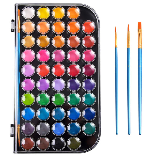 48 Colors Washable Non-toxic Watercolor Paint Set with 3 Brushes and Palette