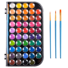 48 Colors Washable Non-toxic Watercolor Paint Set with 3 Brushes and Palette
