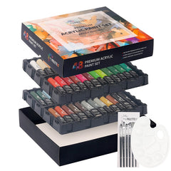 Acrylic Pigment Set 48 Tubes 22ml with Extra Air Brushes