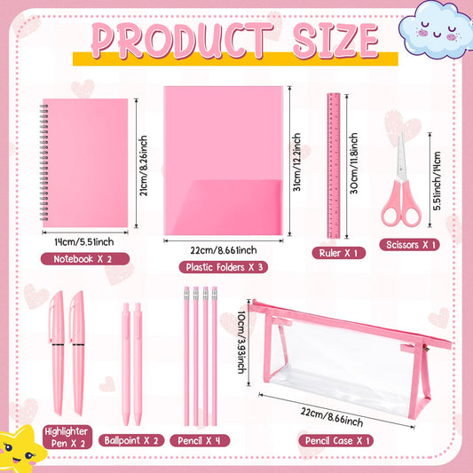 48 Pcs Back to School Supplies Kit K-12 Grad School Essentials Bundle Include Folders Notebooks Rulers Scissors Pencils Pens