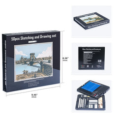 50pcs Sketching Pencils Set Professional Drawing Wood Pencil Kit