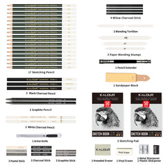 52pcs Graphite Charcoal Drawing Pencil Set With Iron Box Professional Sketch Wood Pencil Tool Kit